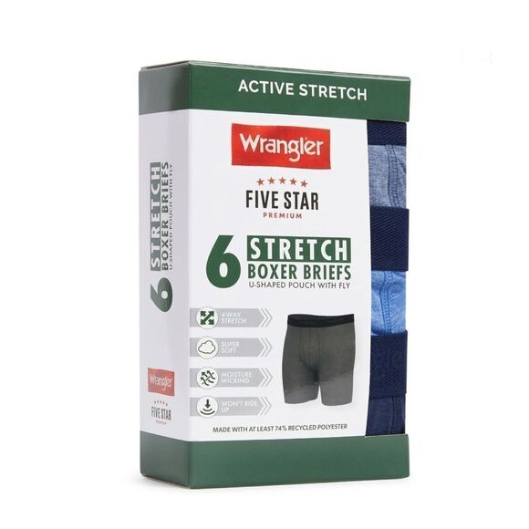 Men’s Wrangler Active Stretch Boxer Brief Underwear 6-Pack Size L - Picture 5 of 11